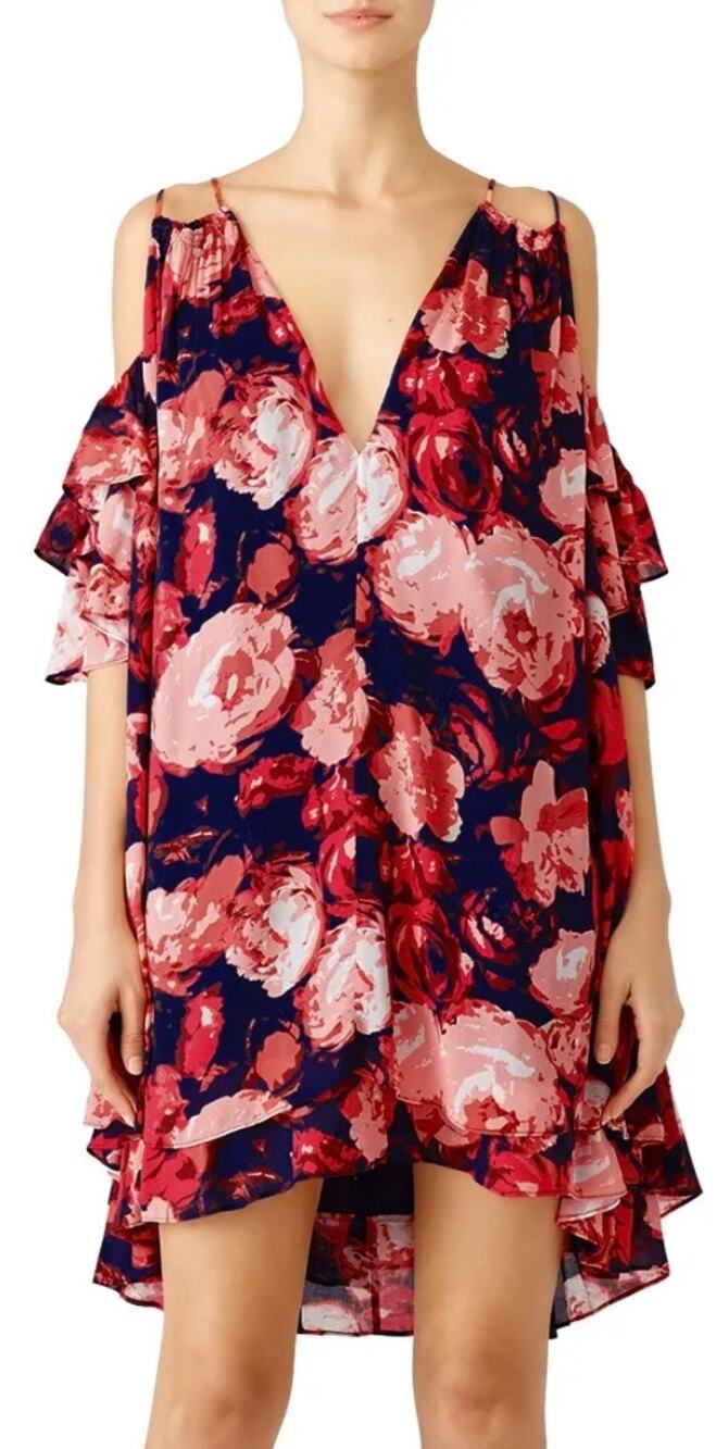 Dina Agam Rose Floral Cold Shoulder Dress XS - oversized fits M